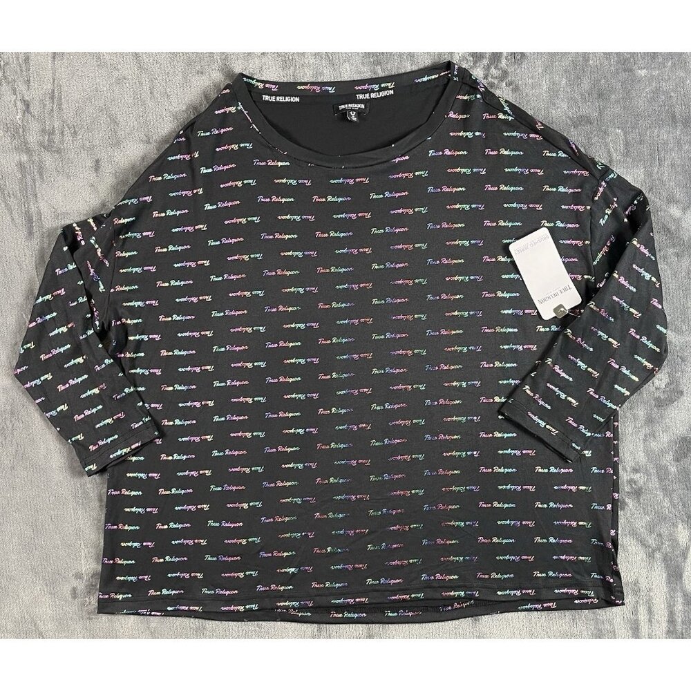 True Religion Women's Medium Long Sleeve Brushed Jersey Shirt AOP Black
